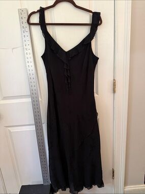 Black Ruffled V-Neck Midi Dress